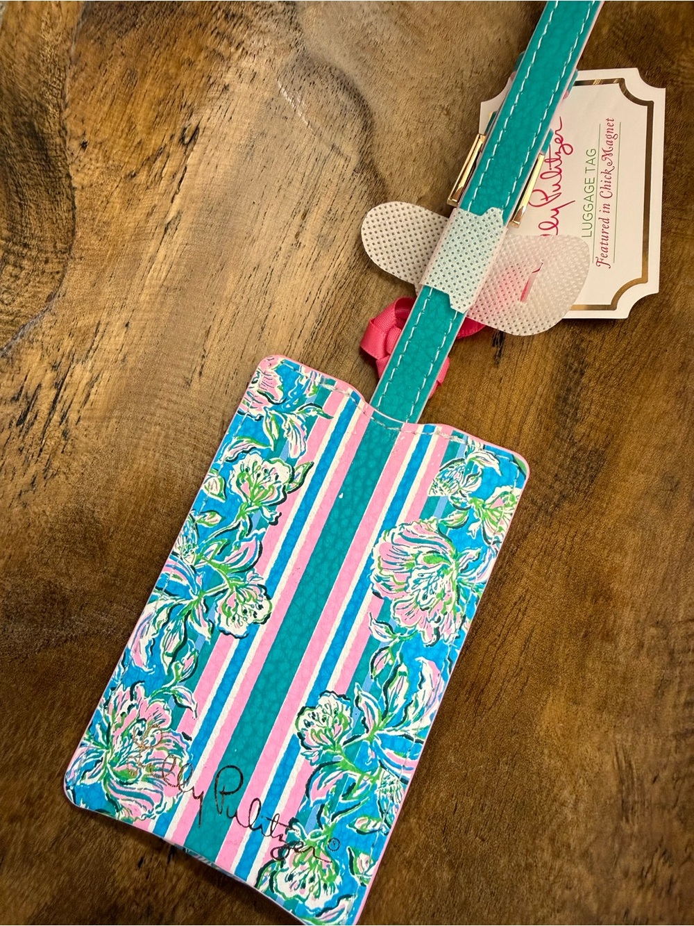 Lilly Pulitzer Floral Stripe Luggage Tag in Turquoise and Pink - Picture 3 of 4